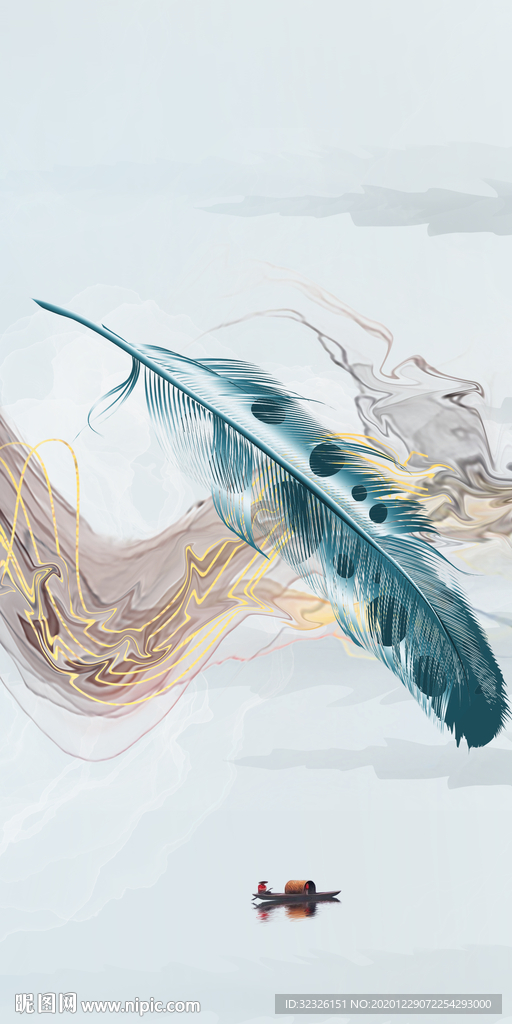 羽毛现代玄关画 TIF分层