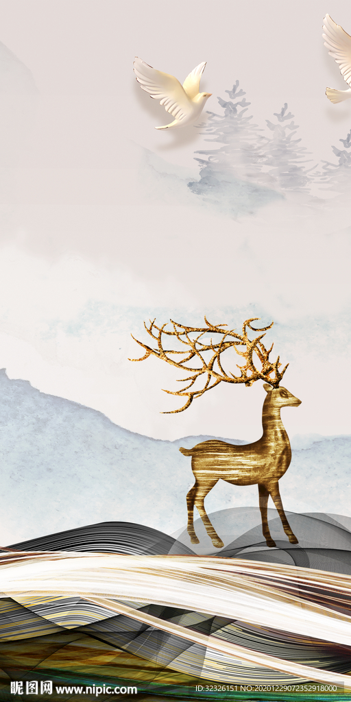 麋鹿现代玄关画 TIF分层