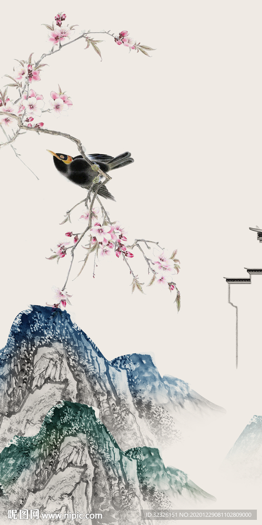 花鸟中式新玄关画 TIF分层