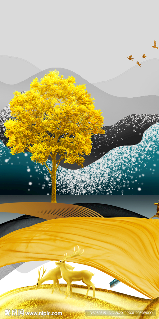 金色现代玄关画 TIF分层