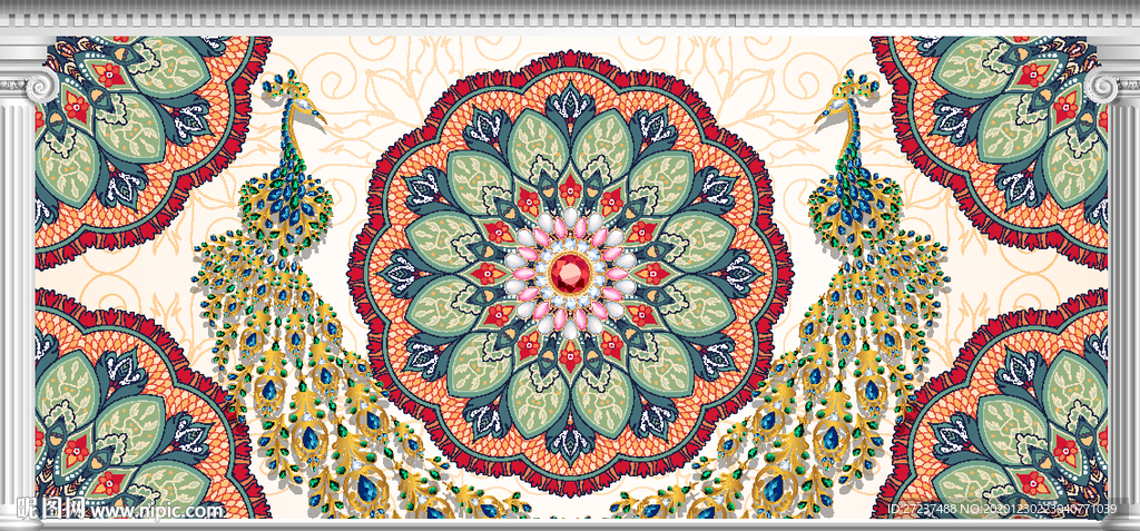 民族花纹背景墙