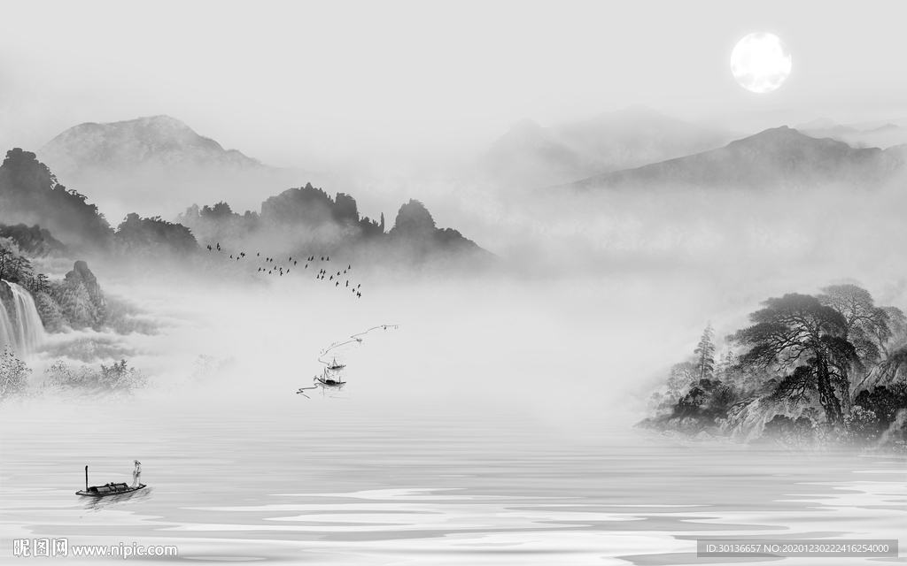 新品中式灰色山水 TIF分层