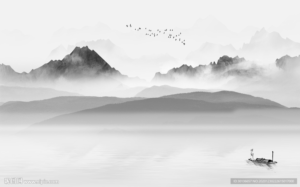 意境中式灰色山水 TIF分层