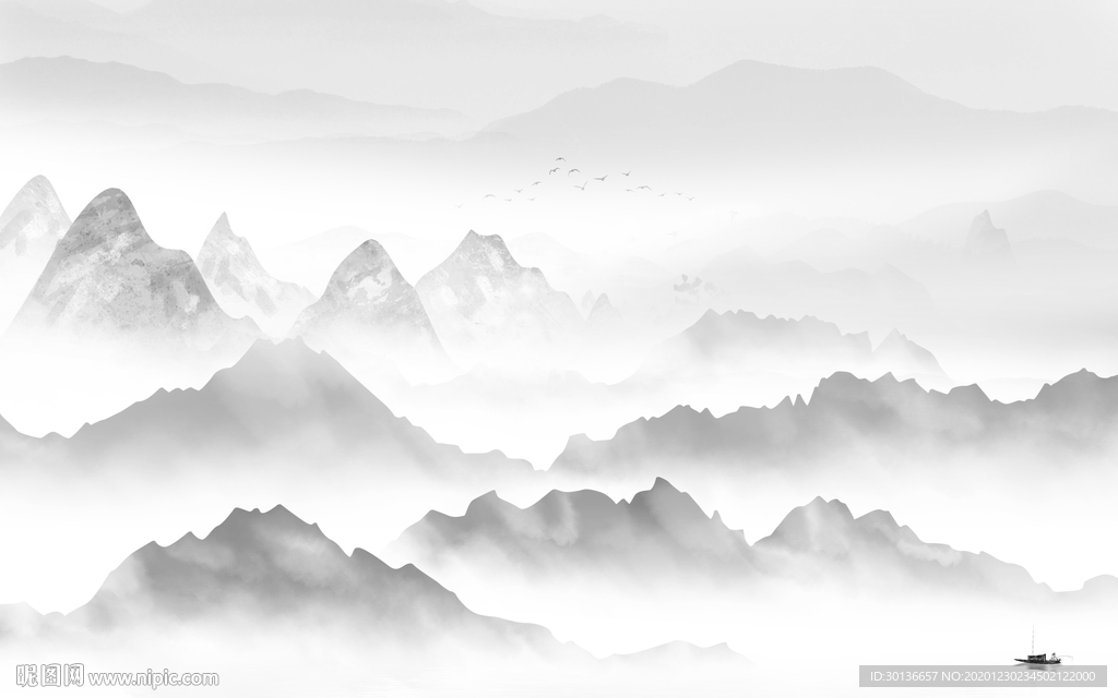 中国风灰色中式山水 TIF分层