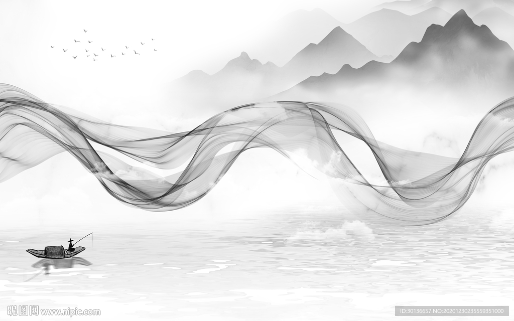 中式大气灰色山水 TIF分层