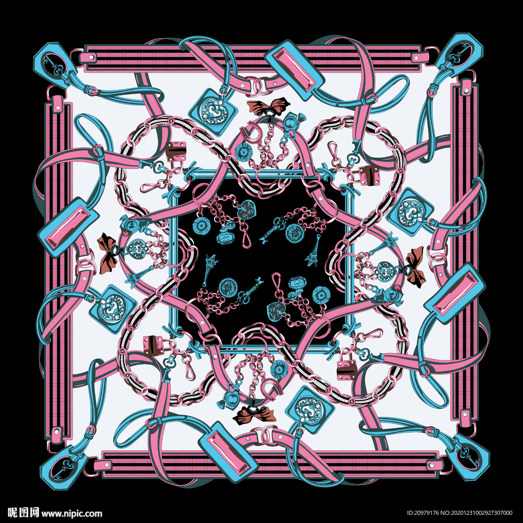 大牌方巾 链条 皮带 时尚印花