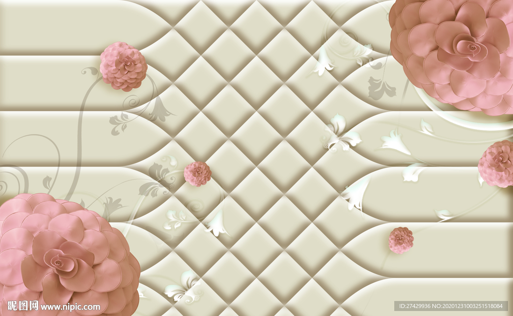 球花花藤欧式立体软包壁画背景墙