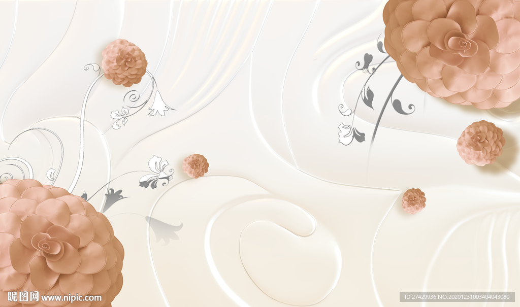 花球花藤浮雕背景欧式立体背景墙