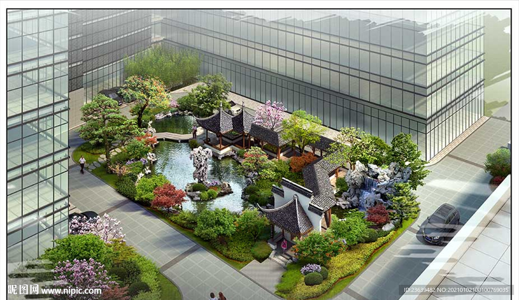 中式小游园景观效果图