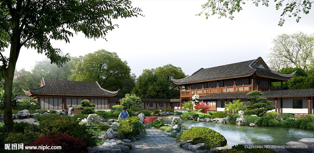 中式庭院景观效果图