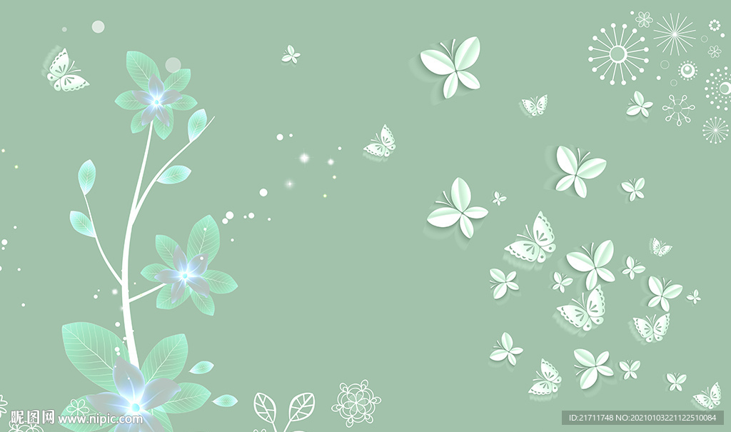 梦幻花卉简约蝴蝶电视背景墙