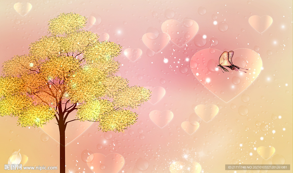 梦幻小树心心电视背景墙