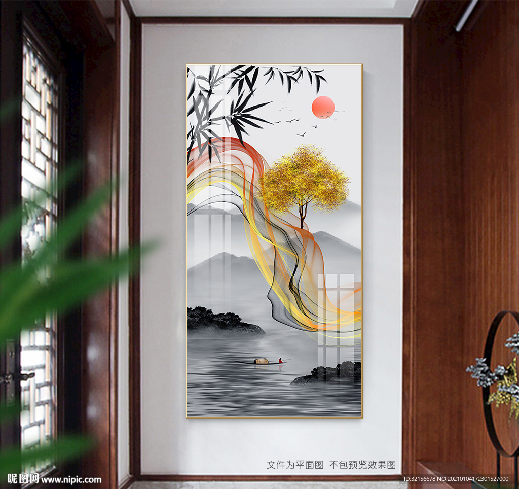 山水禅意玄关装饰画