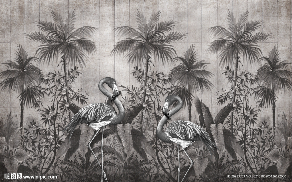 复古手绘中世纪热带雨林西洋画