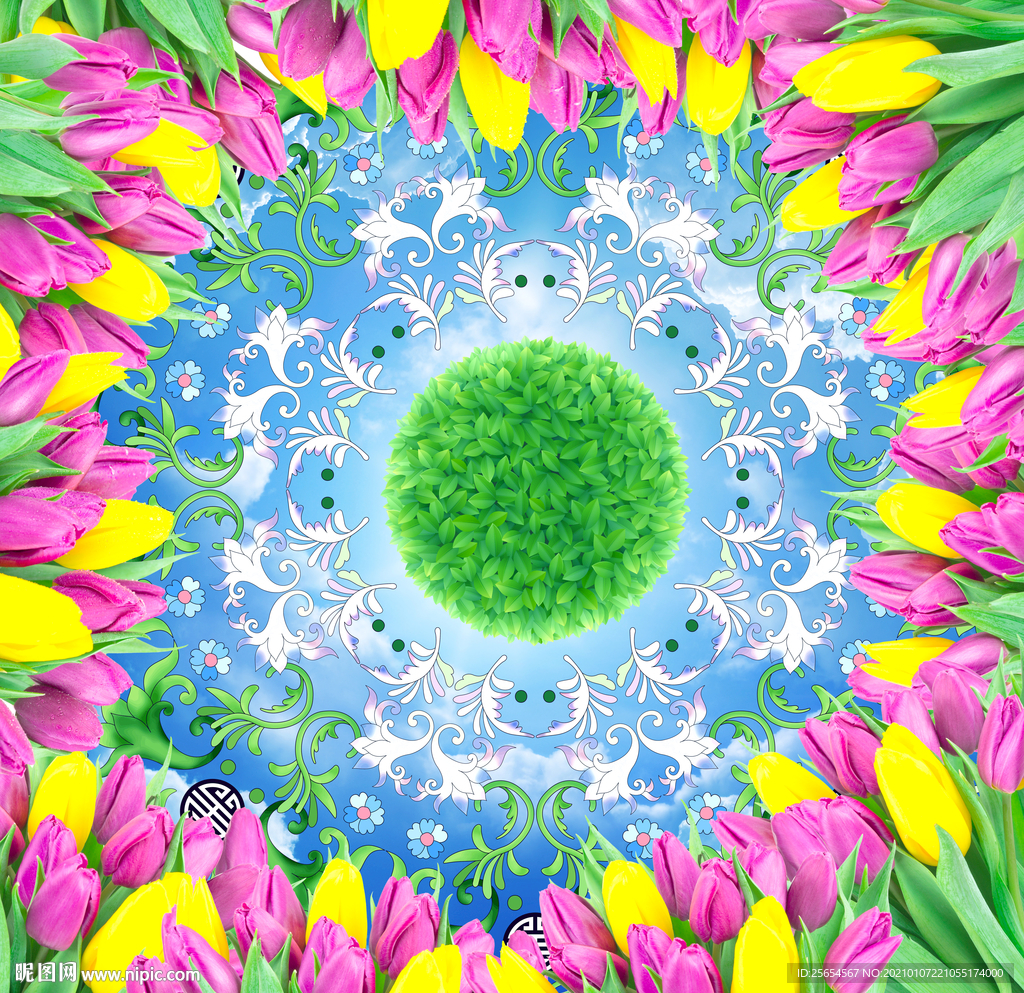 简约花卉天顶壁画