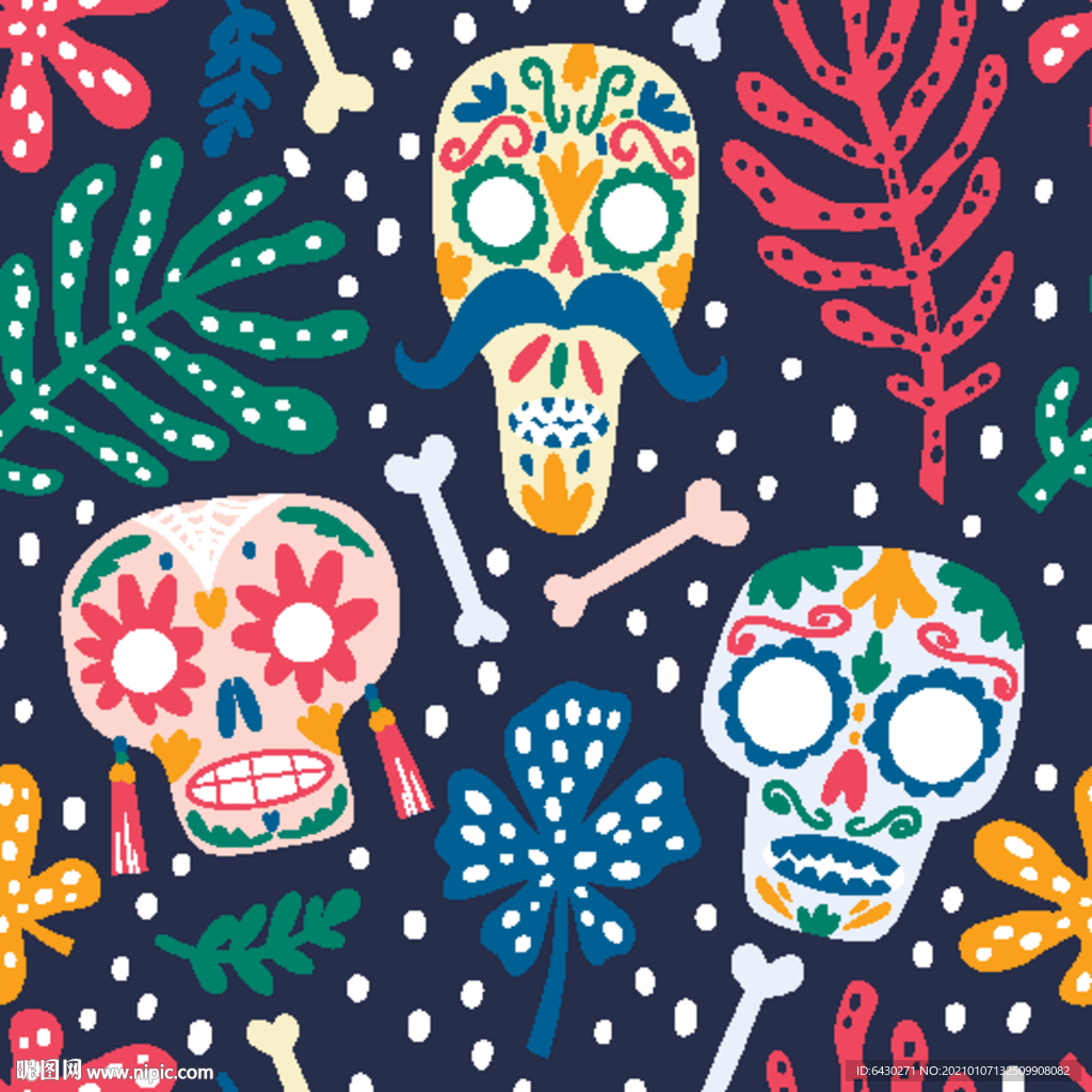 彩色骷髅印花图案