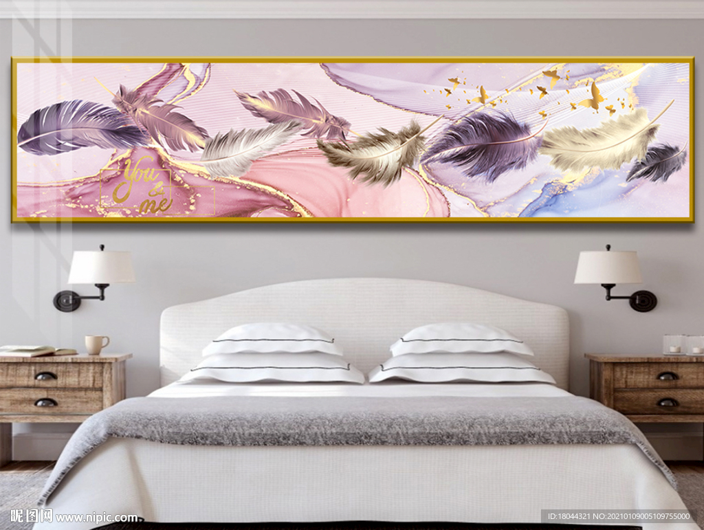 现代简约羽毛英文床头装饰画