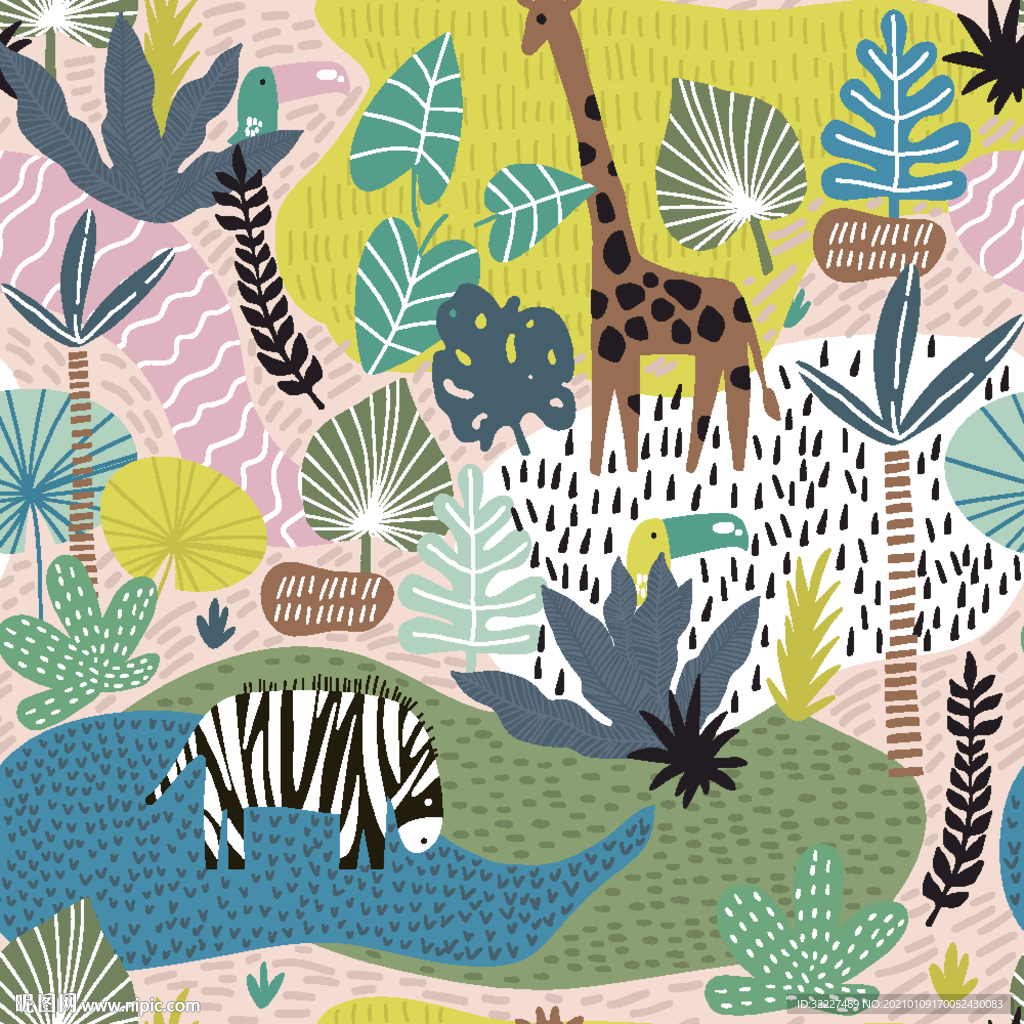 卡通 线条 长颈鹿 斑马