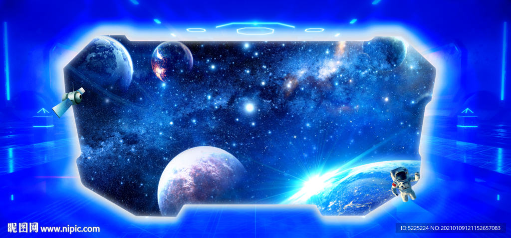 窗外太空景色天顶背景墙装饰壁画