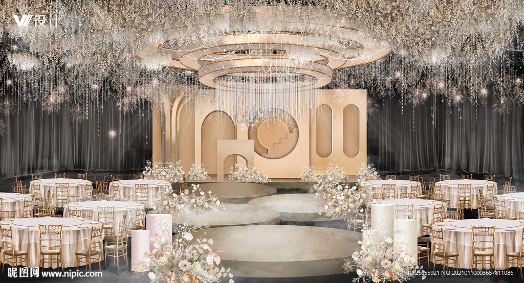 香槟色舞台区婚礼舞台区效果图