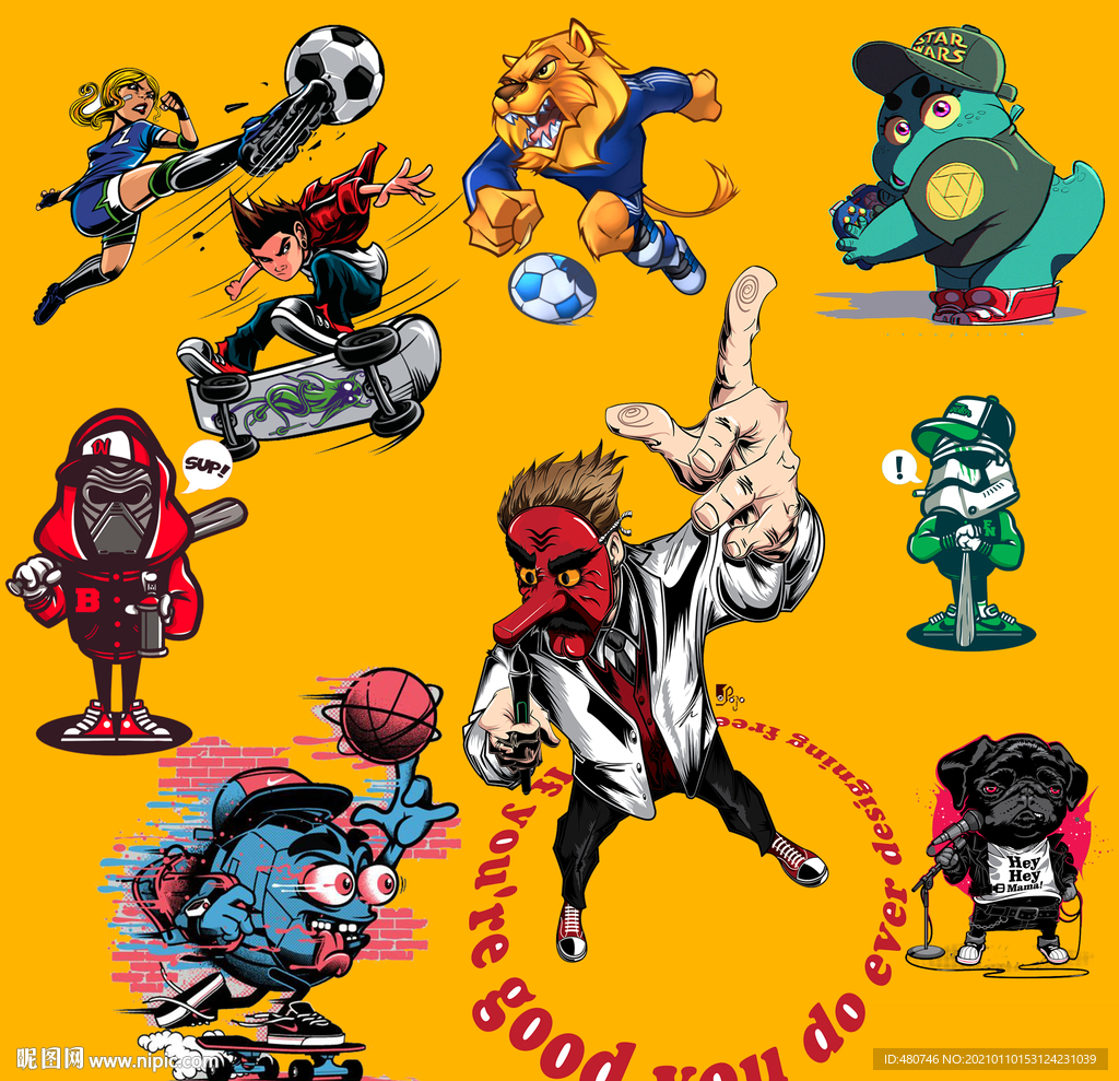 运动动物涂鸦元素