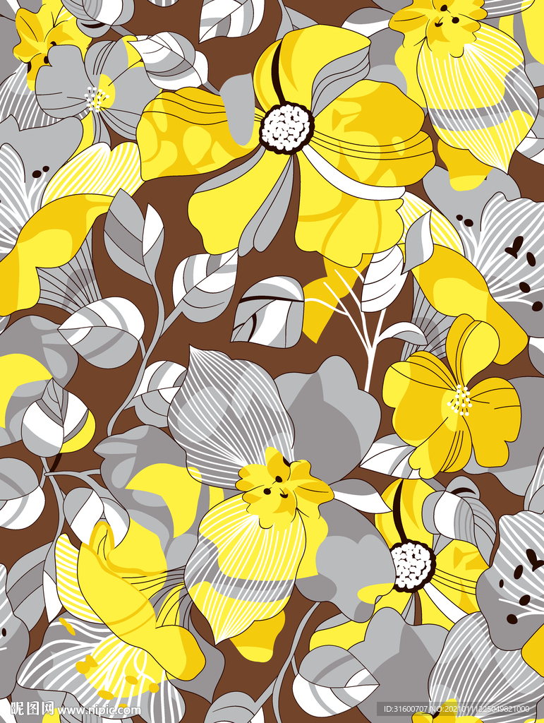 线条叶子大花图案