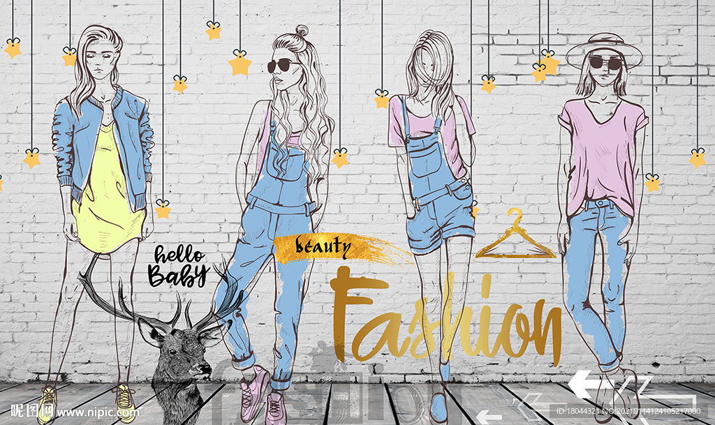 个性砖墙美女服装店工装背景墙