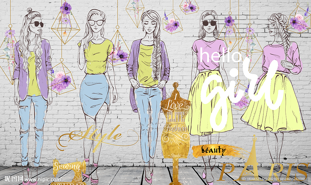 砖墙美女服装店工装背景墙