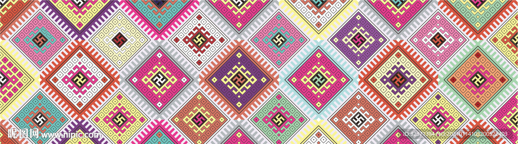 云南傣族民族织锦花纹矢量纹样