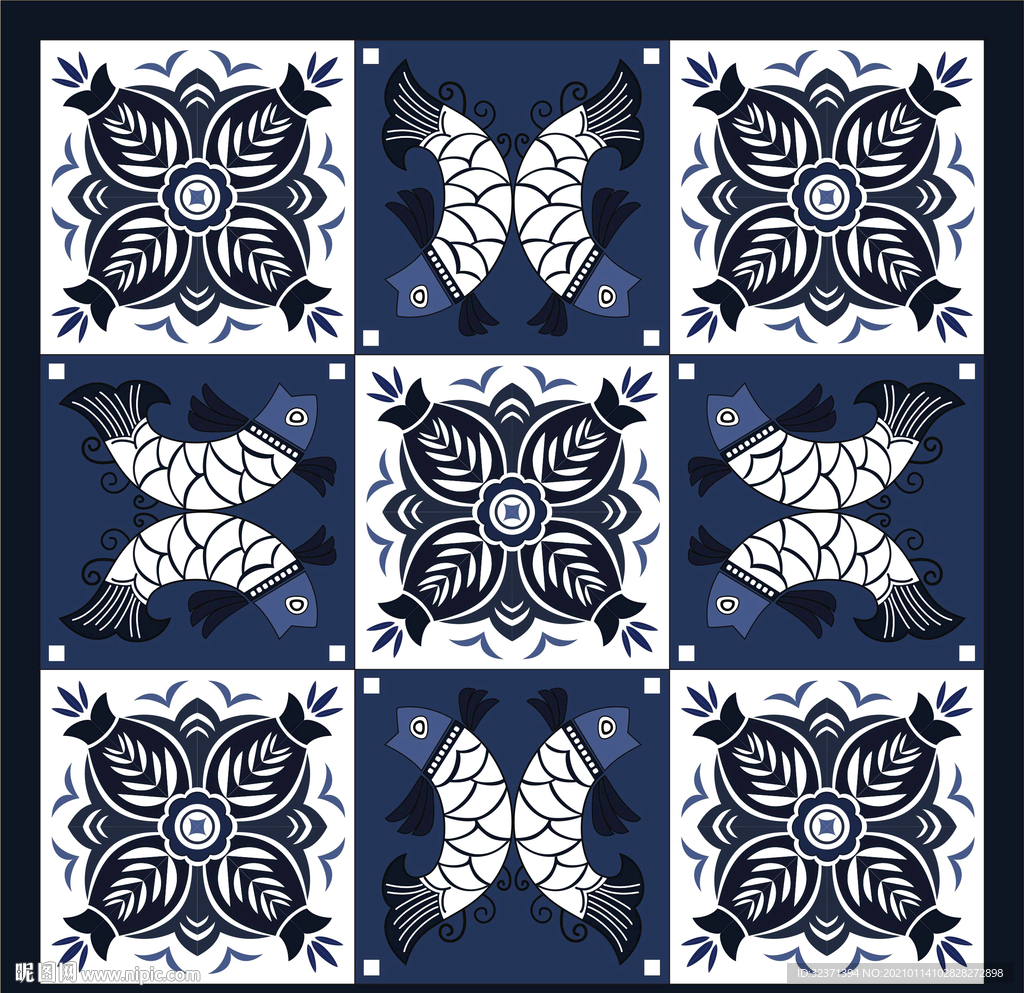 苗族蜡染石榴鱼纹矢量元素素材