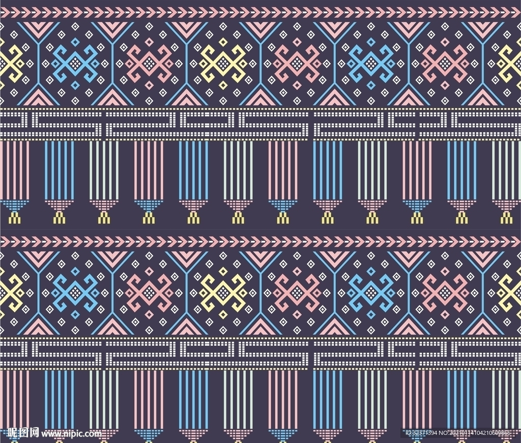 壮族织锦花纹刺绣纹样矢量元素