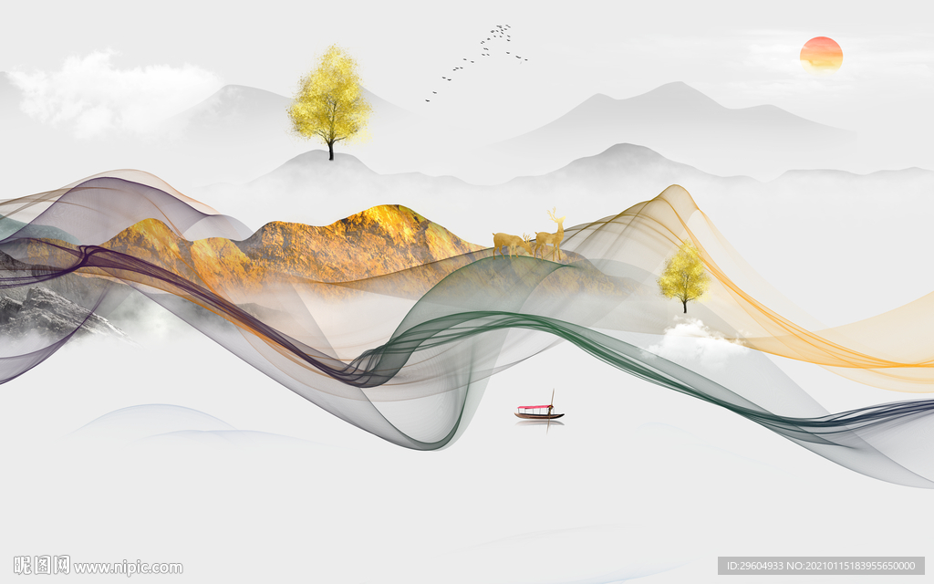 高档 客厅轻奢山水 tif分层