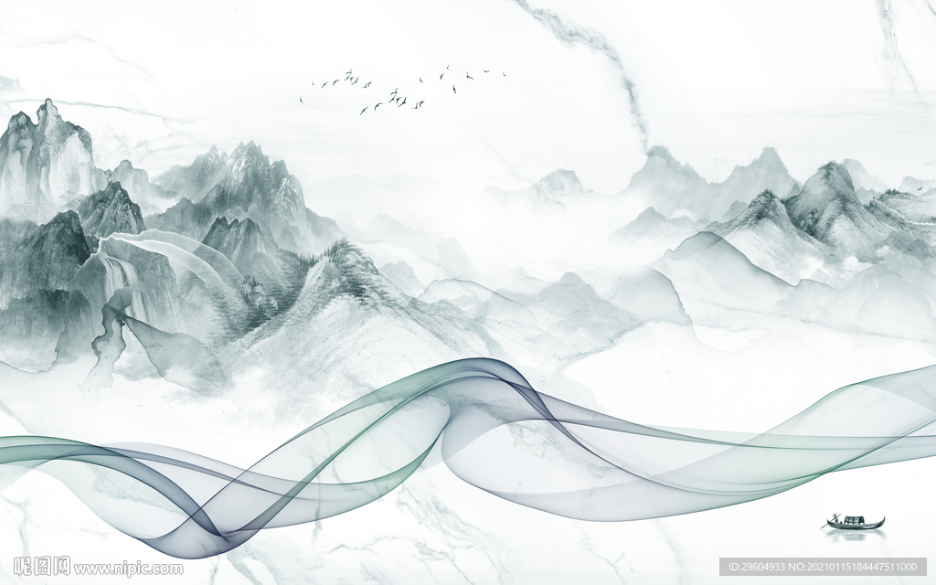 蓝色客厅轻奢山水 tif分层