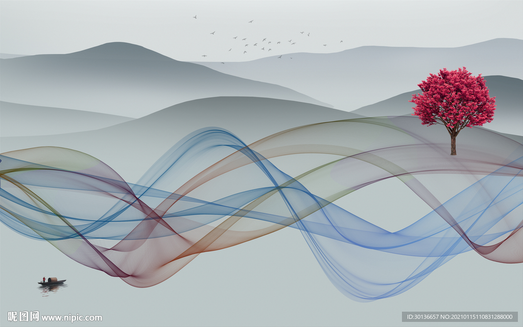 线条中式意境山水 TIF分层