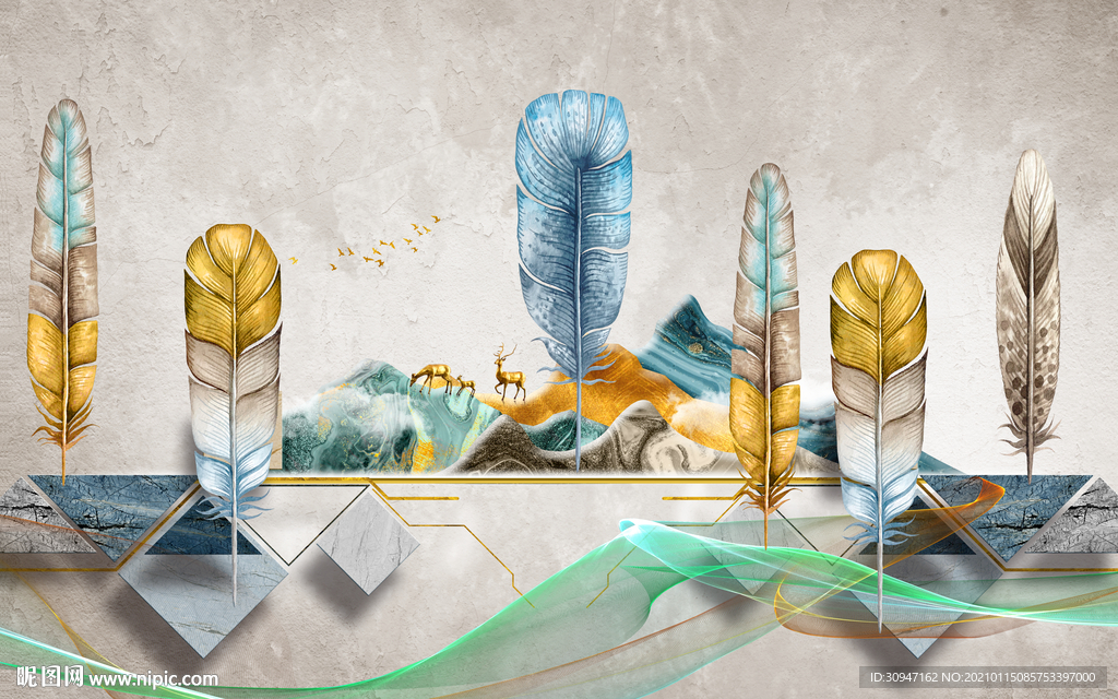 高清羽毛无框新画 TIF分层