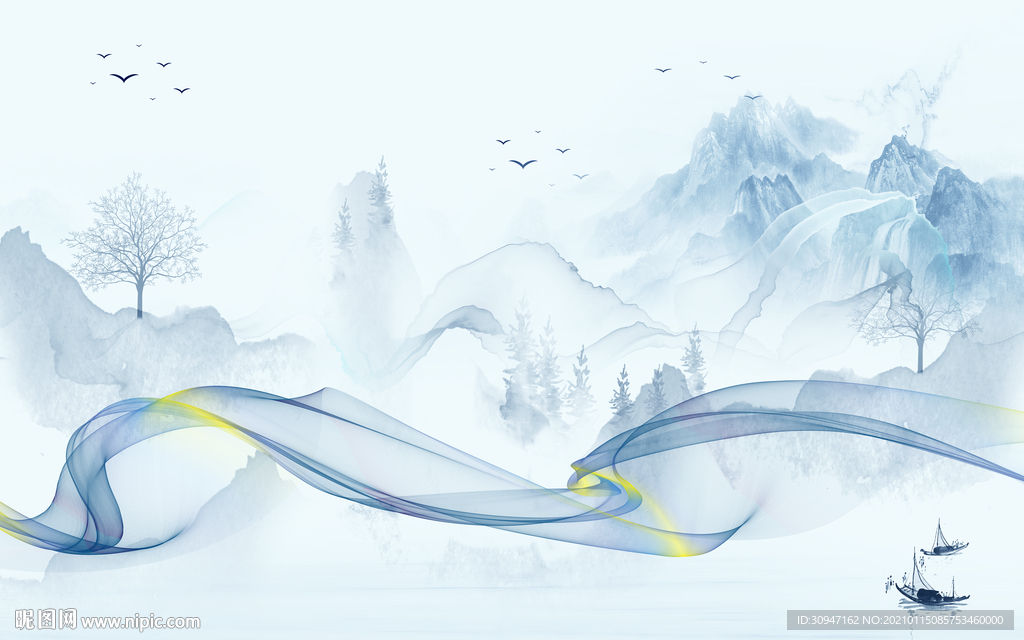 高清 简约新款山水 TIF分层