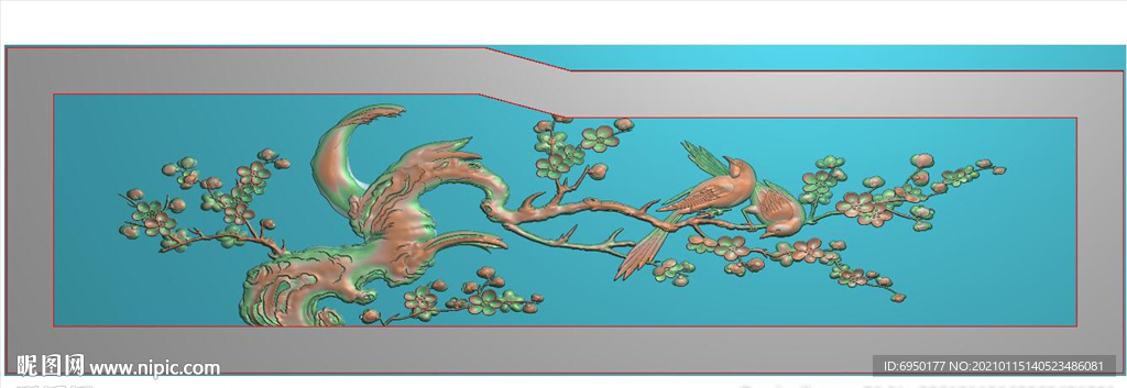 喜上眉梢梅花鸟扶手花板精雕图