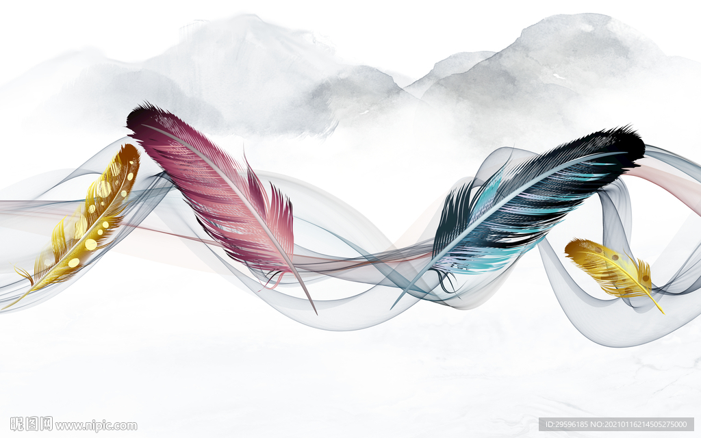 线长新羽毛装饰画 tif分层