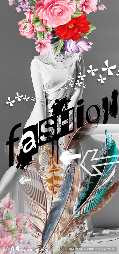 时尚美女羽毛装饰画玄关