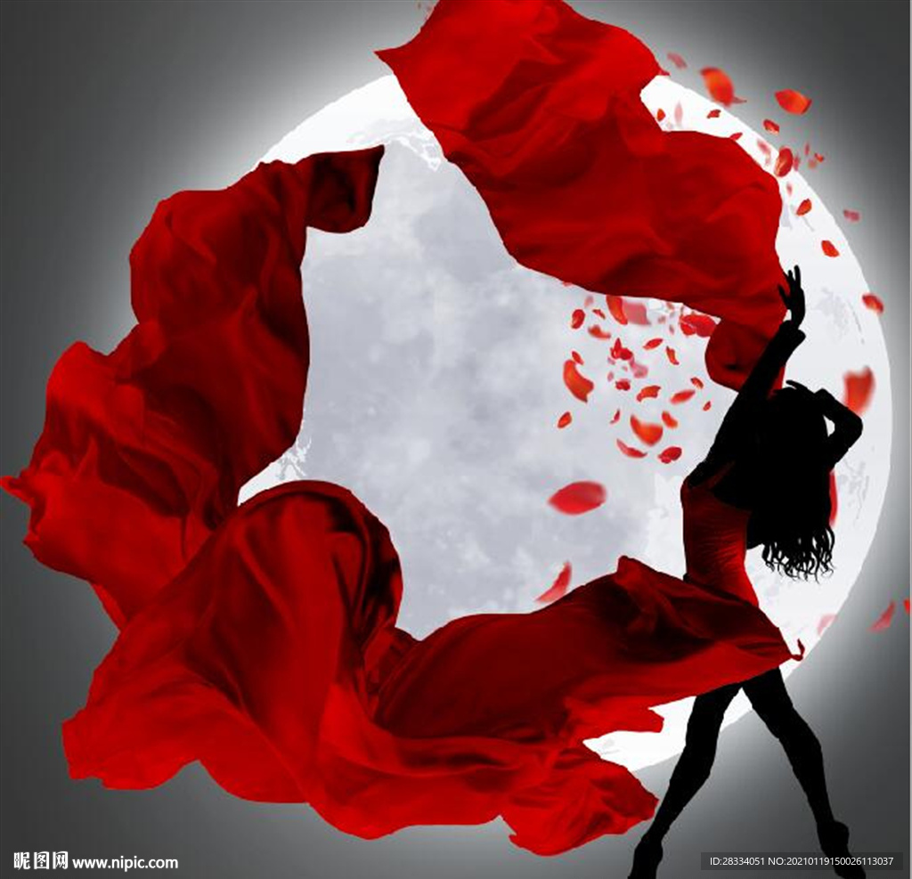 现代北欧红裙舞蹈美女装饰画