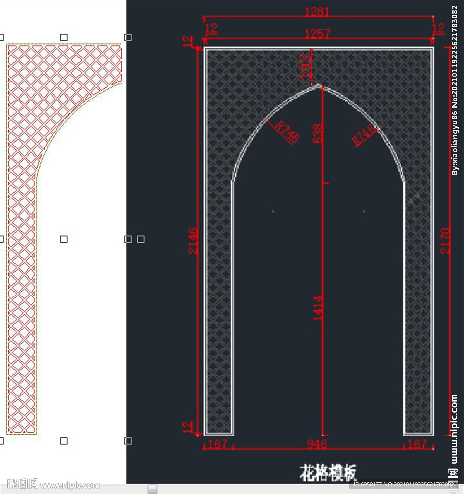 花格亮拱门月洞门矢量单线图雕刻