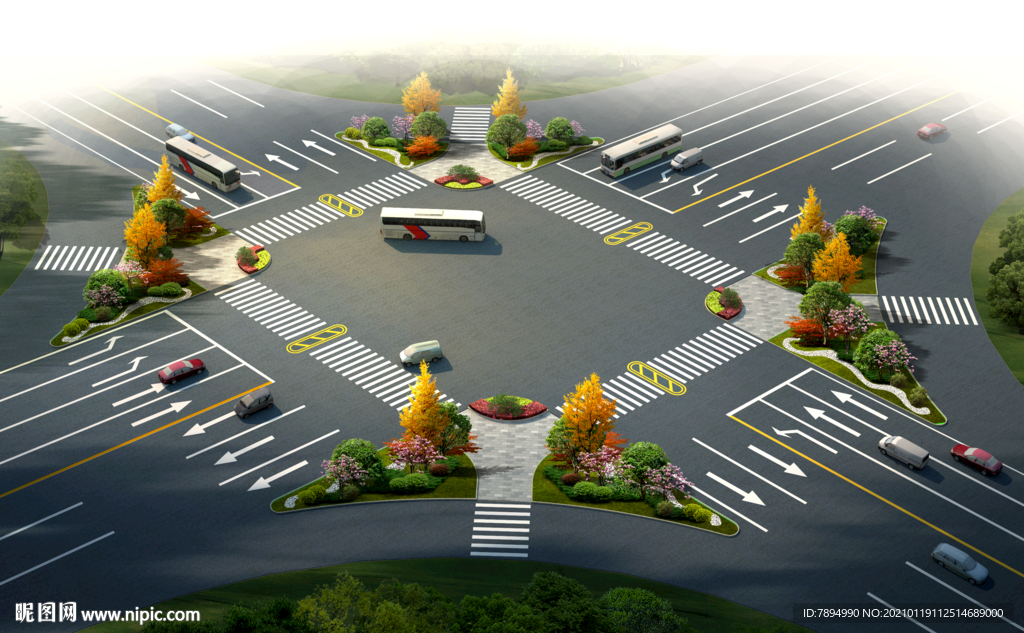 道路渠化岛景观绿化效果图