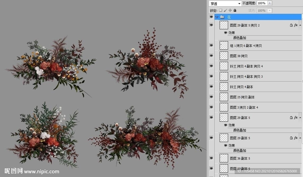 复古红手绘花艺