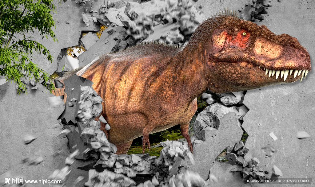 3D立体恐龙儿童房卧室背景墙