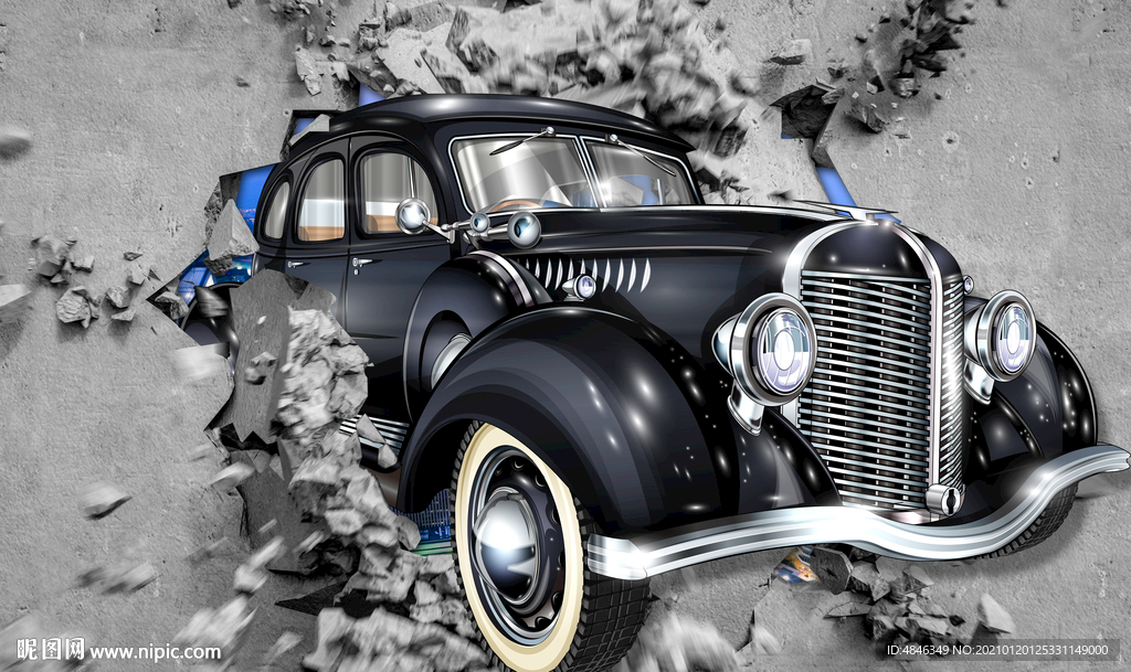 破墙汽车3D壁画背景墙