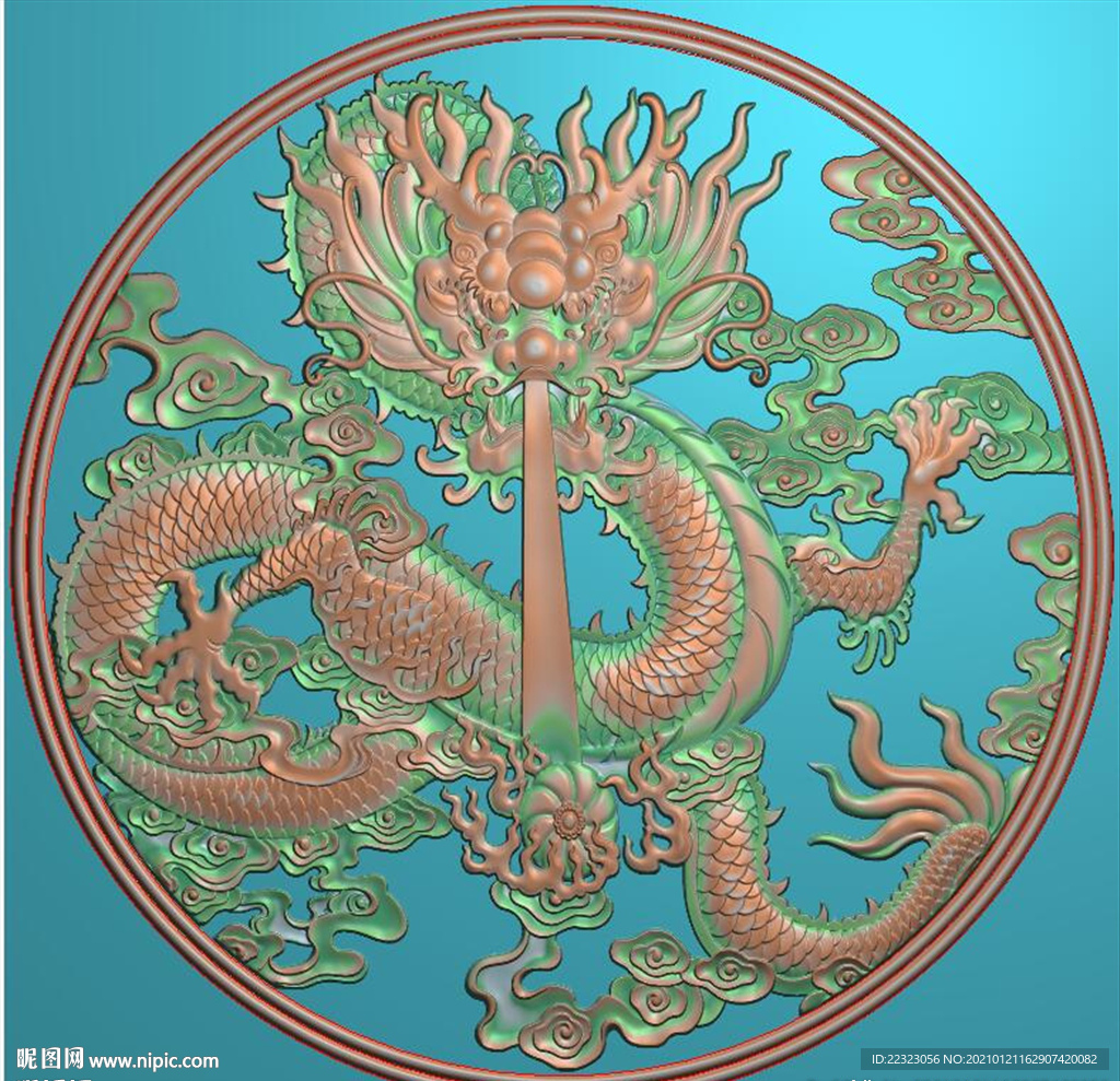 圆形镂空正面盘龙挂匾精雕图浮雕