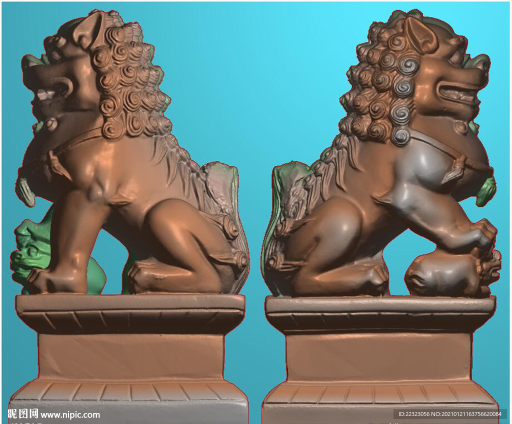 双面深雕立体狮子精雕图浮雕灰度