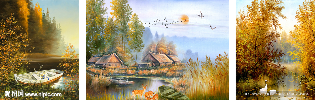 装饰画 油画 三联画