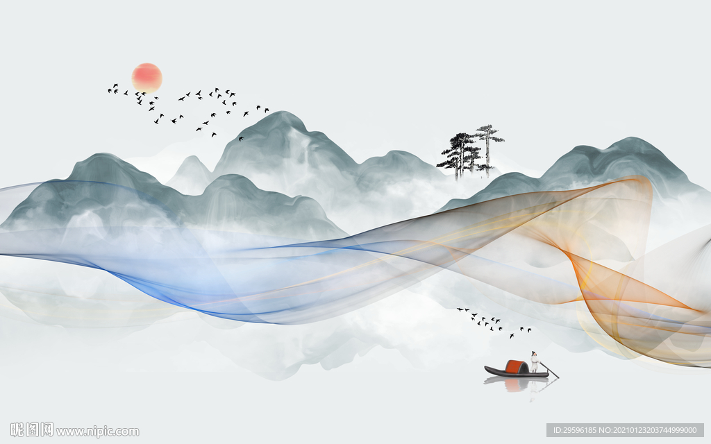 新中式新意境山水画 tif分层