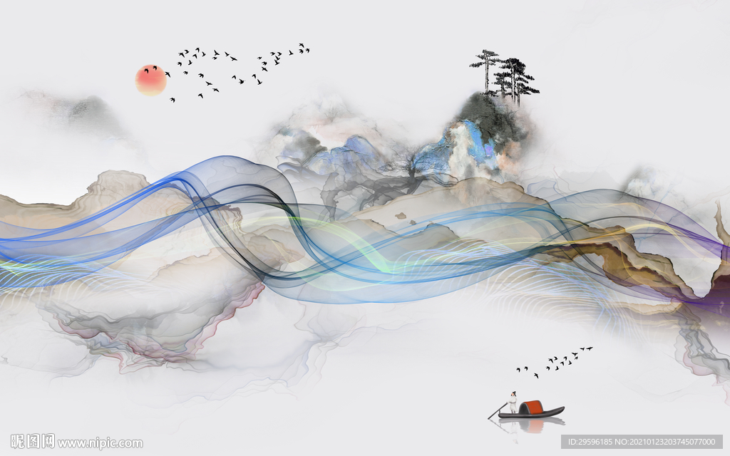 现代新意境山水画 tif分层